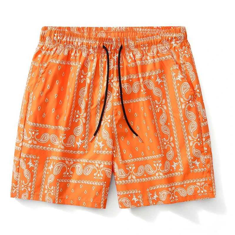 Summer mens board shorts retro paisley ice silk quick drying casual Hawaiian vacation mens beach shorts mens swimsuit X250410