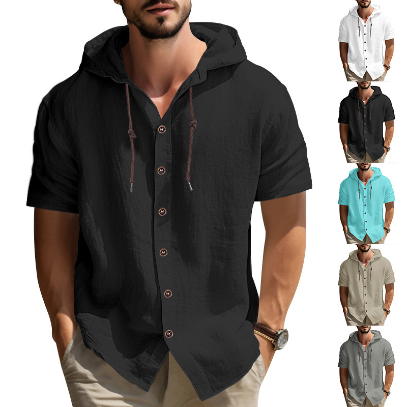 Solid color short sleeved sports T-shirt fashionable and versatile casual and loose hooded top with diverse styles