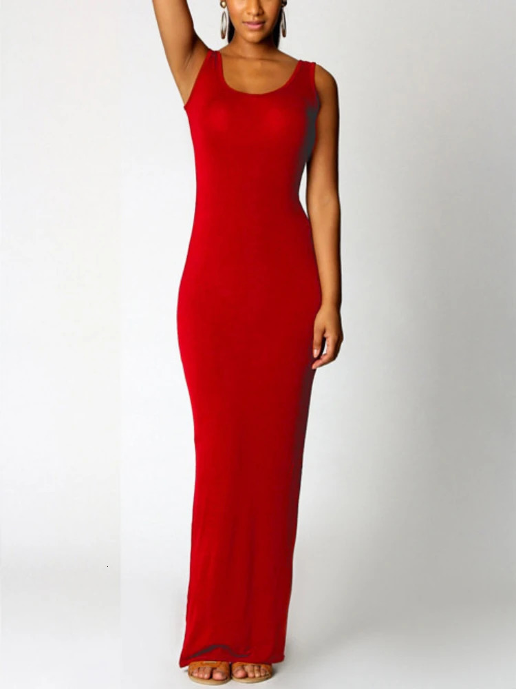 Sexy solid color slim fit long dress for women elegant sleeveless tight fitting dress club party vest 250409