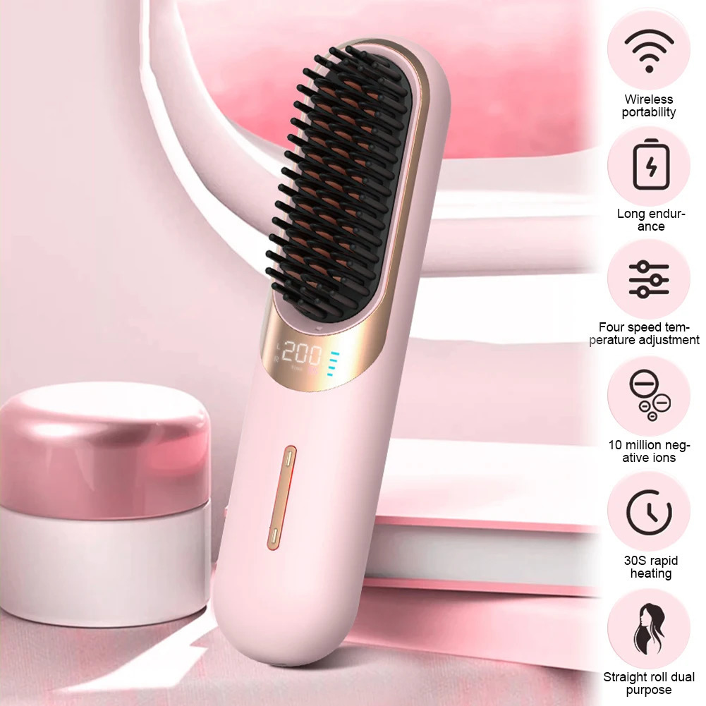 1Pc Hair Straightener Heating Comb Multifunctional Straight Comb Brush Professional Negative Ion Anti-Scalding Hair Styling Care 251107
