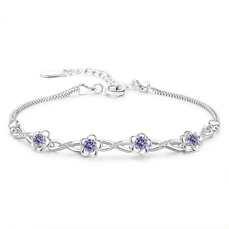 925 Sterling Silver Bracelet Purple Crystal Zircon Plum Bracelet For Women Fashion Simple Engagement Wedding Glamour JewelryT251110