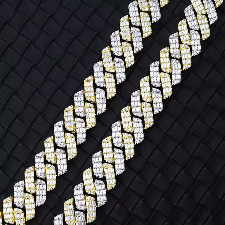 Fashion 2 Tone Yellow and White Sterling Silver 925 VVS Moissanite GRA Certificate Cuban Link Chain for Men