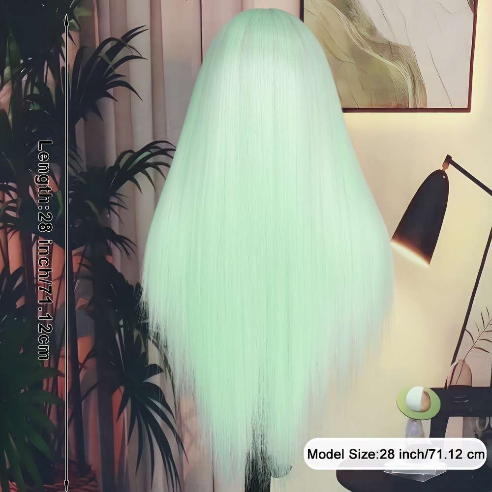 28-Inch Light Green Glueless Wig - Long Straight Heat-Resistant Hair, Pre-Plucked Middle Part, 180% Density, 13X4 Women, Perfect For Daily Wear & Part
