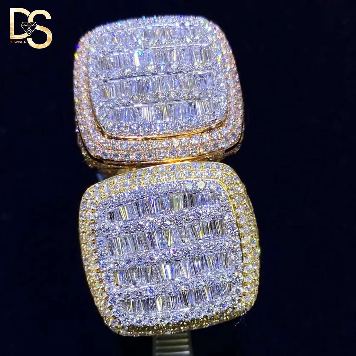 Wholesale VVS Moissanite Hip Hop Ring Letter Baguette Cut 925 Silver Custom Initial Letter Rings