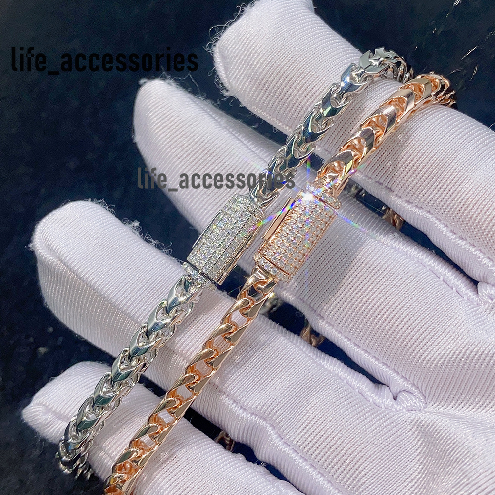 Hip Hop Link Chain Moissanite New Design 925 Silver Gold Plated Cuban Link Chain VVS Moissanite Cuban Bracelet