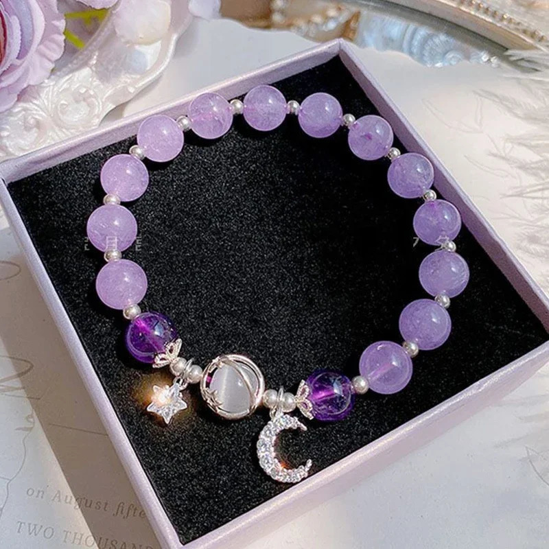 Niche Star Chain Tassel Bracelet for Women Fantasy Blue Crystal Beads Elastic Rope Bracelet Friend Jewelry Gifts 250409