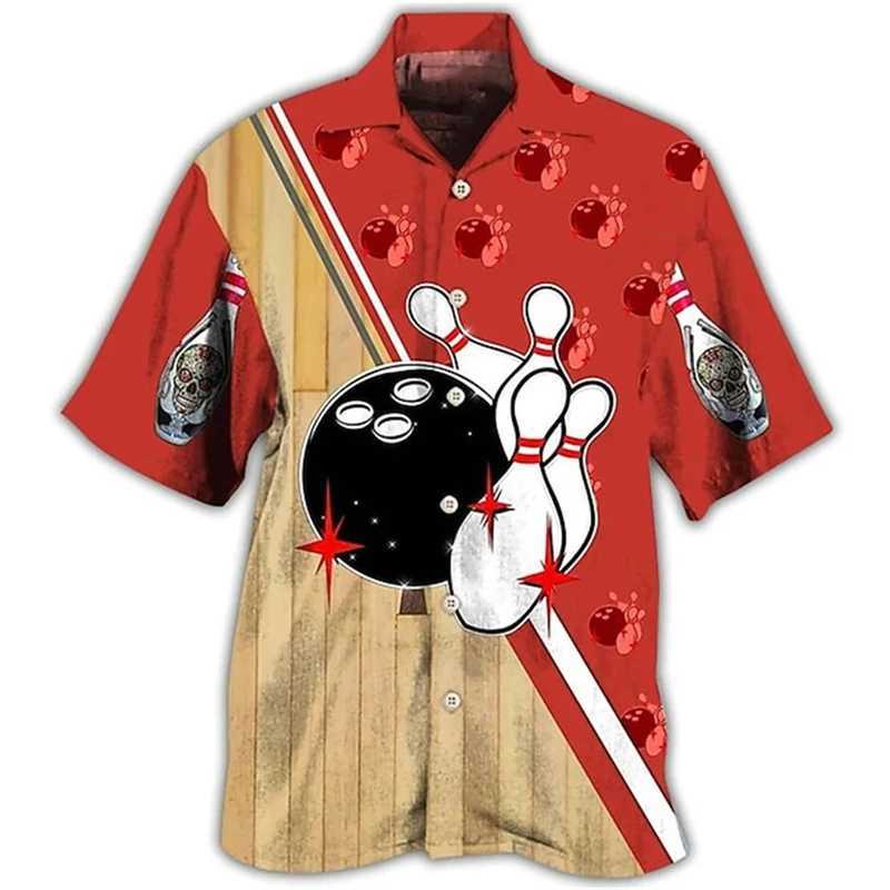 2024 New Hawaii Mens Classic Street Retro Bowling Pattern Mens Extra Large T-shirt Womens Shirt X250410