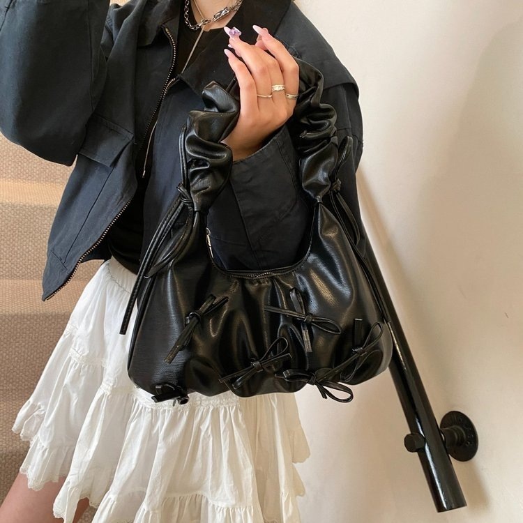 designer bag Bow underarm for women versatile casual commuting niche pleated design cloud dumpling bag handbag