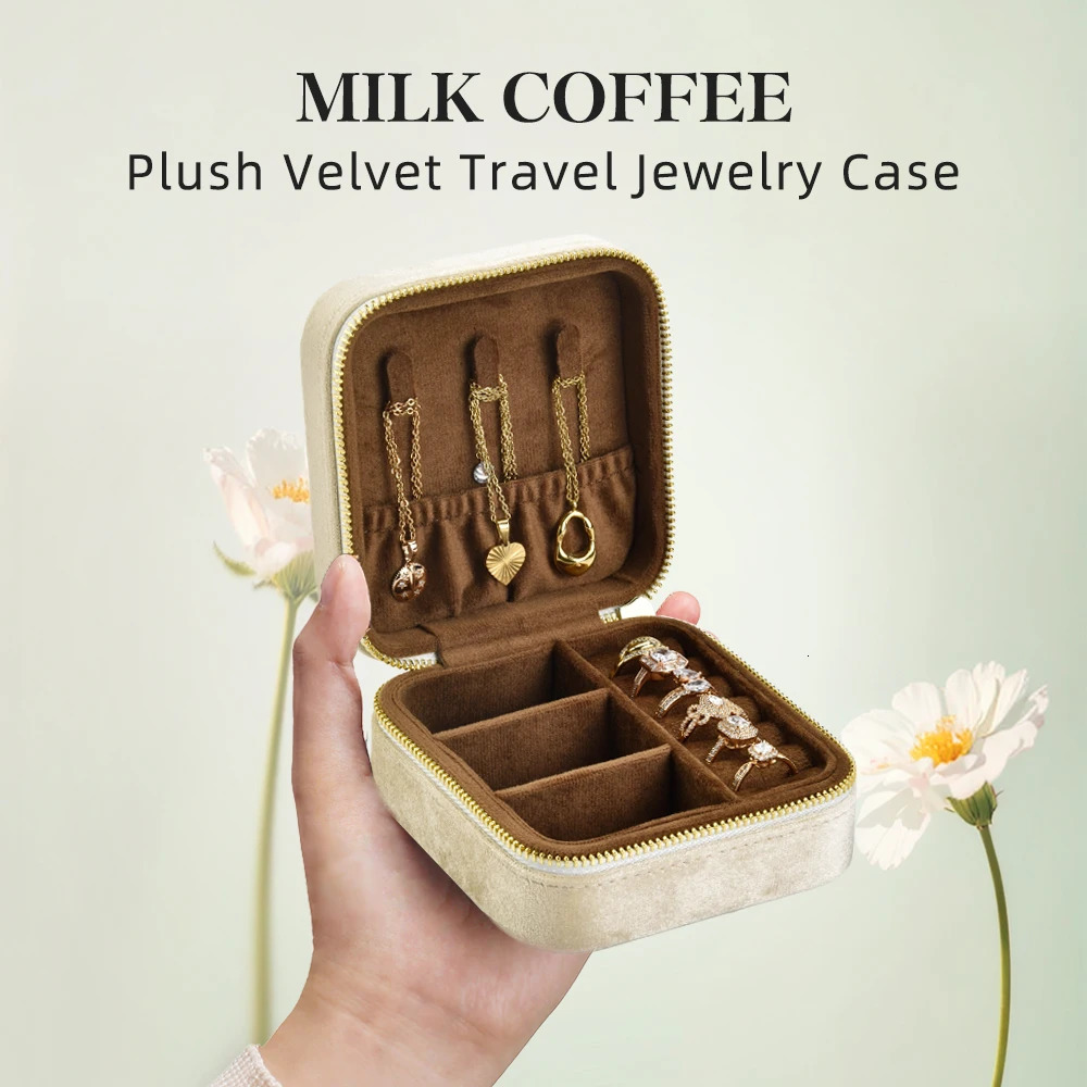 TAIMY Velvet Jewelry Box Mini Portable Travel Personalise Custom Jewellery Box Square Ring Earrings Storage Case 250409