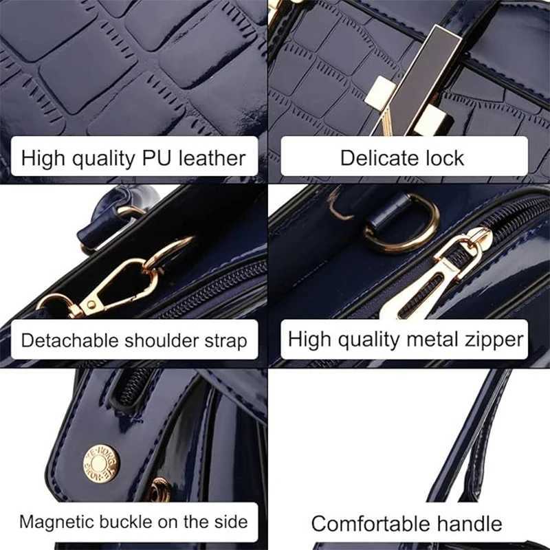 Luxury Brand Crocodile Handbag Women Tote Bag Bright Leather Women Purse Shoulder Bag Female Top-handle Bags Commuting Shopping K251110
