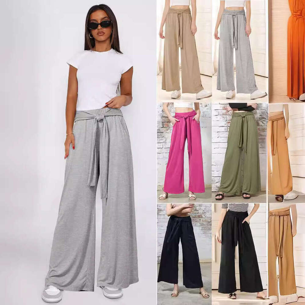 2025 Autumn Winter Fashion Women's Solid Color Draped Tie Wide Leg Casual Versatile Soft Comfortable Yoga Pants for Women