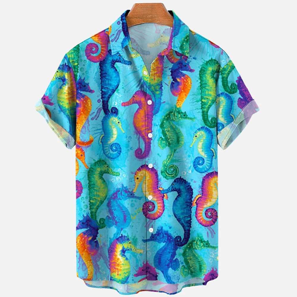 Marine animal whale 3D printing Hawaiian beach shirt mens casual fashion street clothing short sleeved shirt top mens clothing X250410