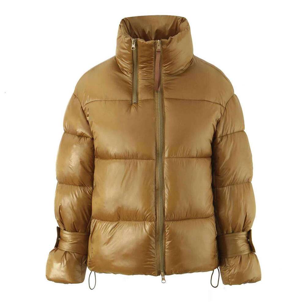 New Winter Fashion Women Gold Winered Double Zip Up Bread Parka Coat Woman Stand Collar Buckle Long Sleeve Oversize Outerwear