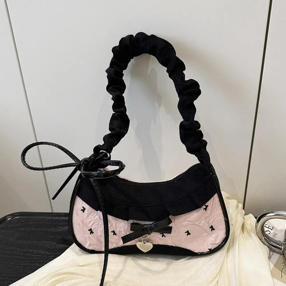 Korean Fashion Sweet Underarm Bag Harajuku Plaid Lace Mini Handbags Casual Cute Fresh Shoulder Bag With Y2K Zipper R251110