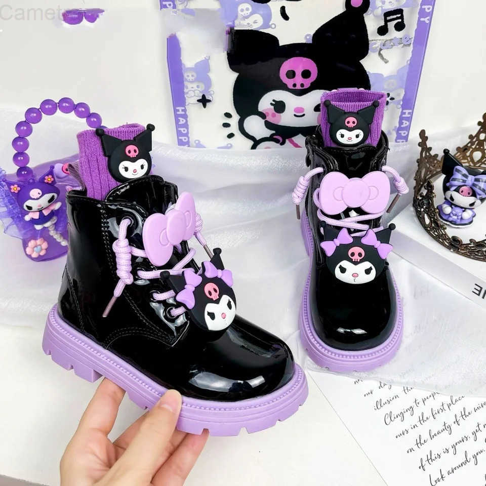 Sanrio Kids Princess Shoes Cute Kuromi Soft Sole Girls Leather Boots Comfort Non-Slip Autumn Winter New Children Short Boots H251110