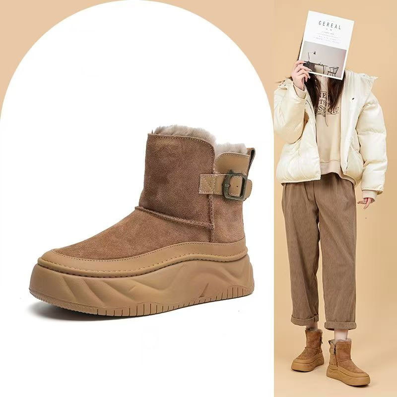 New designer snow boots, cold resistant and fashionable cotton shoes, midsole boots, winter thick sheepskin integrated with warmth and anti slip