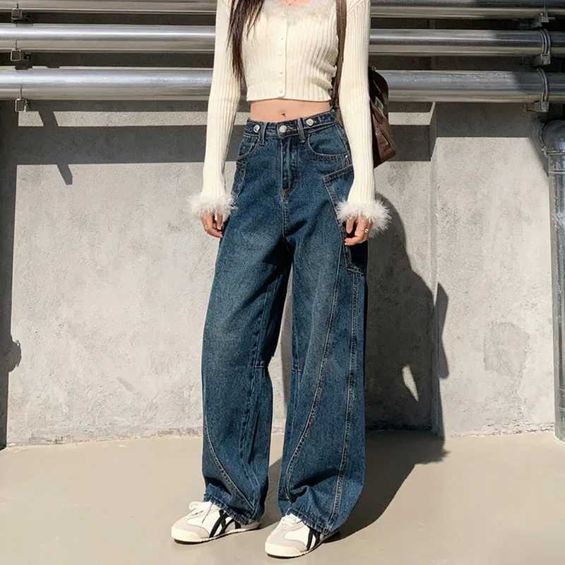 Autumn 2025 High Waist Slim Tapered Wide Leg Jeans Y2K Vintage Blue Denim Pants Dongdaemun Curved Hem for Women C251110