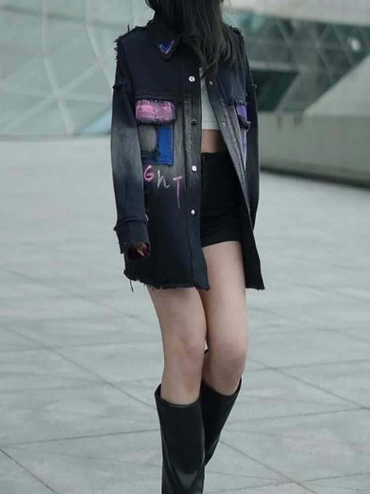 Womens printed denim jacket loose jacket outerwear spring/summer jacket 250409