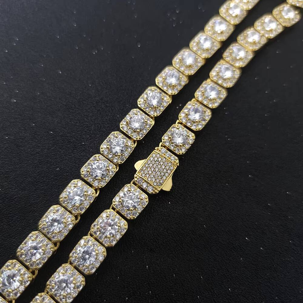 Luxury Men Women Clustered Tennis Chain Necklace Iced Out 3A CZ Diamond Spring Clasp Cluster Chain