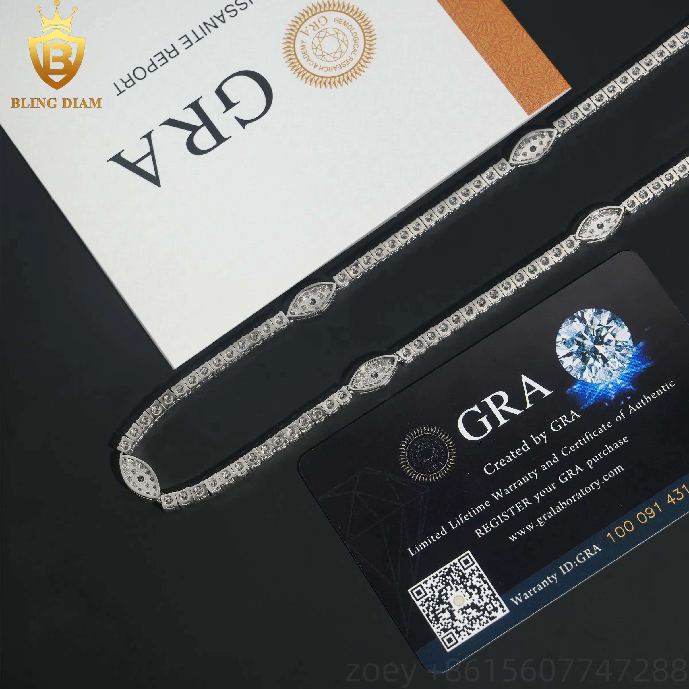 3mm Hip Hop New Design Jewelry 925 Silver Vvs Moissanite Iced Out Tennis Chains WIth Eye Necklace Gra Certificate