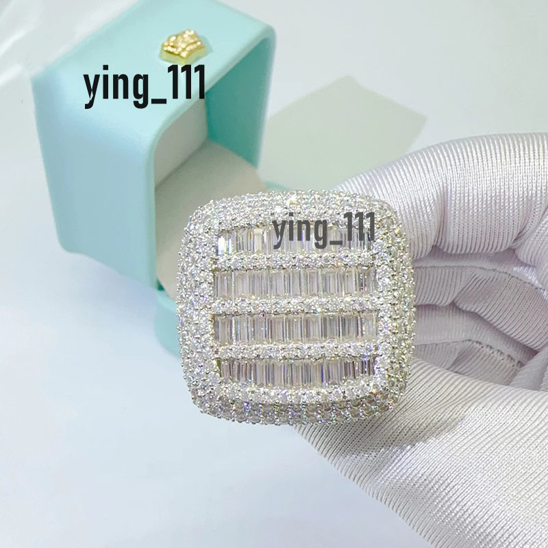 Trendy Style Personalized Baguette Moissanite Diamond 925 Sterling Silver Ring Gold Filled Rings for Men