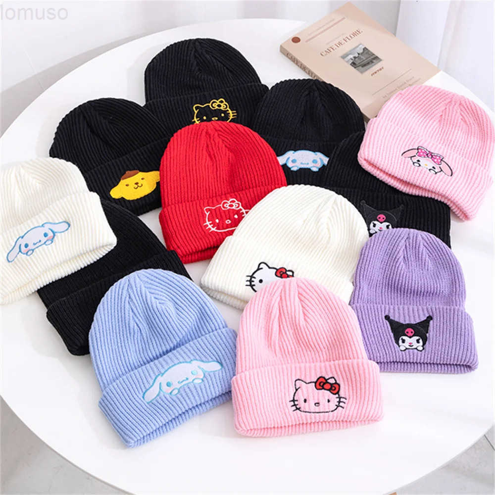 Sanrio Hot Sale Saniro Hello Kitty Beanie Hat Women Cute Cartoon Cinnamoroll Melody Kuromi Winter Knitted Cap H251110