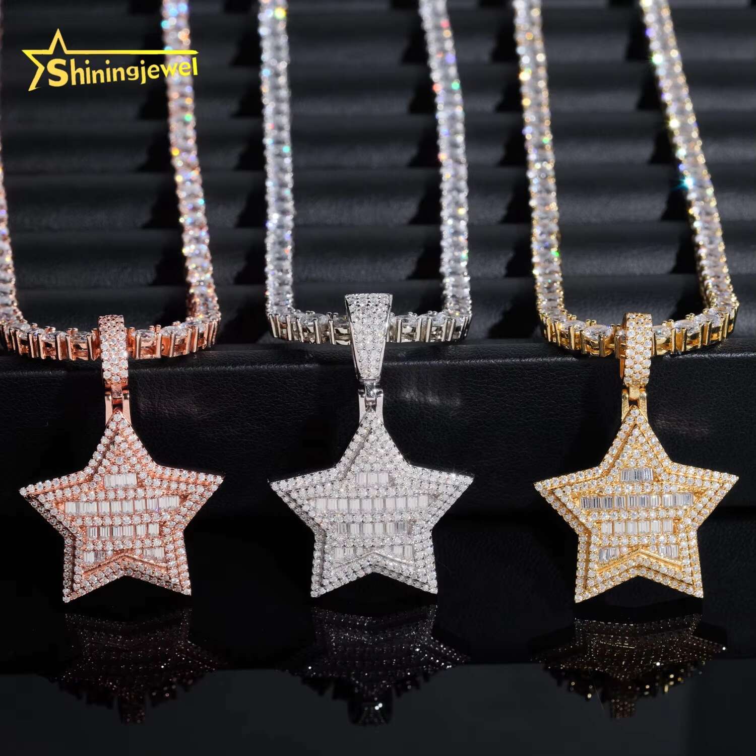 New Design Fine Jewelry Solid 925 Sterling Silver Gold Plating Hip Hop VVS Diamond Necklace Moissanite Iced Out Star Pendant