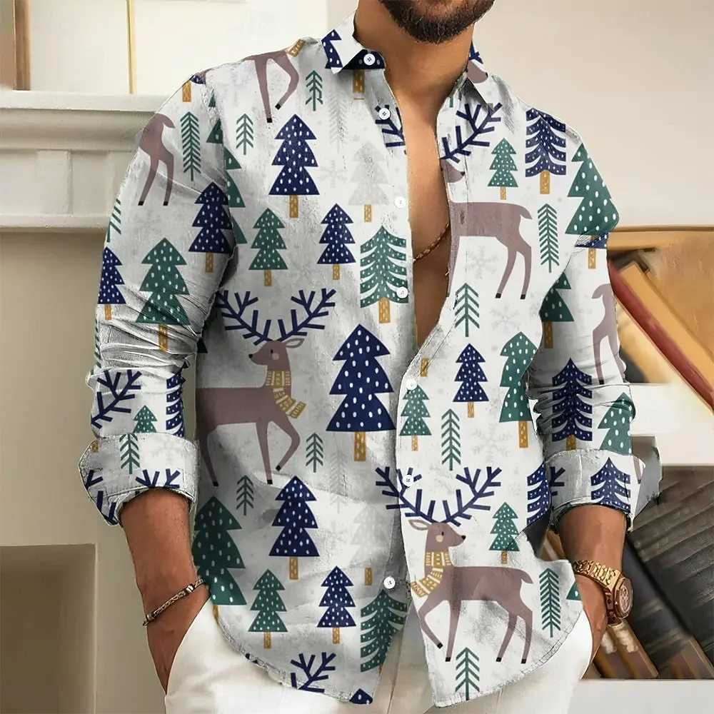Christmas Mens Tree Reindeer Snowflake Shirt Button Up Shirt Long Sve Retro Casual Daily Turndown 3D Print Collared Shirts Q251110