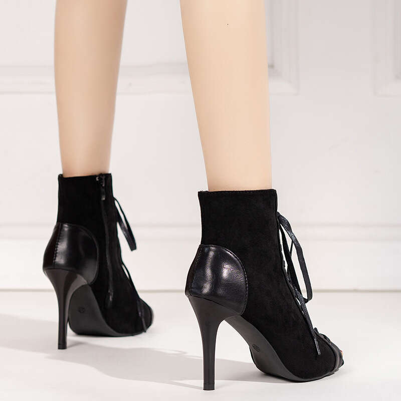 Woman Sandals Lace Up Cool Boots For Women In Summer Hollow Out Short Boots Slim High Heels Dance Shoes Oversized Open Toed Sandals