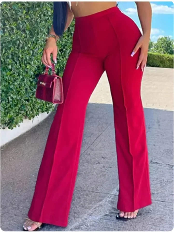 Office Lady Solid Color Pants Womens Slim Bell Bottom Pants Spring Classic Black Pants 250409