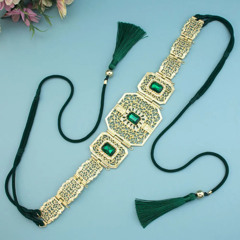 Sunspicems Gold Color Morocco Caftan Belt Hand Rope Chain Tassels Arabic Women Wedding Jewelry Bridal Dress Charm Waist Bijoux 250409