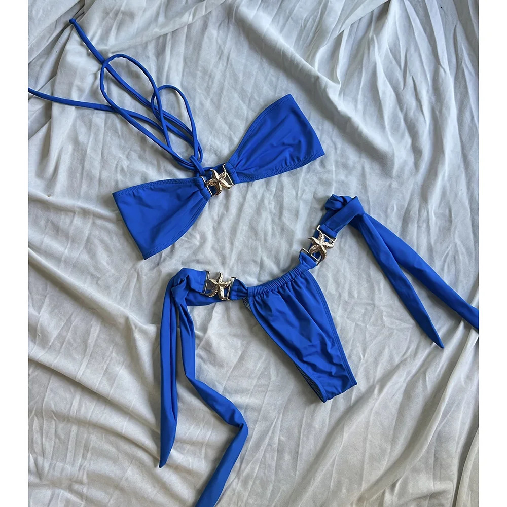 Push Up Bikinis Women Swimsuits 2025 Swimwear Sexy Starfish Bikini Set Thong Brazilian Biquini Bathing Suit Solid Beachwear 250409