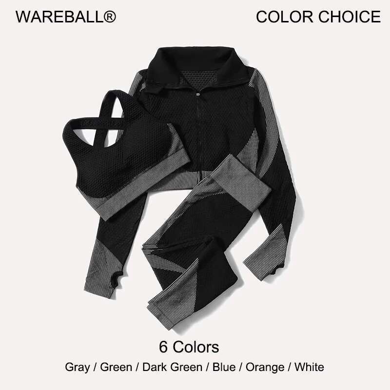 2/3Pcs Women Suit Seamless Knitted Yoga Pants Leggings Clothing Zipper Long Sleeve Crop Top Fiess Wear Sportswear Gym Set