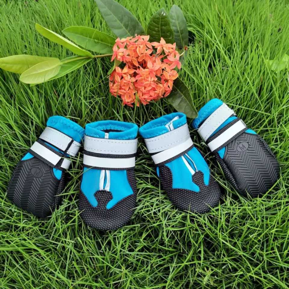 New Arrival 4 pieces/set of anti slip dog outdoor sports shoes breathable and wear-resistant dog anti slip rain boots reflective TPR/waterproof cloth 