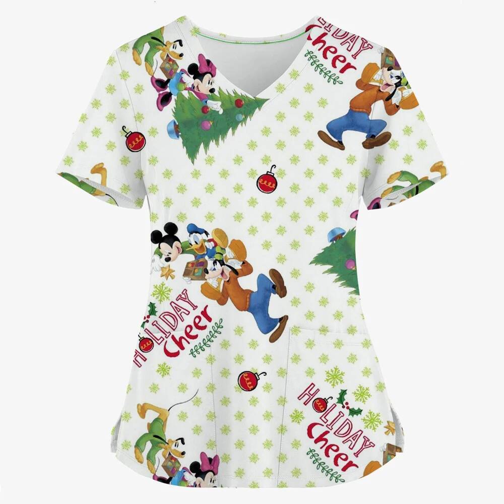 Ddmytues Christmas Mouse Surgical Clinical V-Neck, Women's Casual Simple Medical Dress, New F