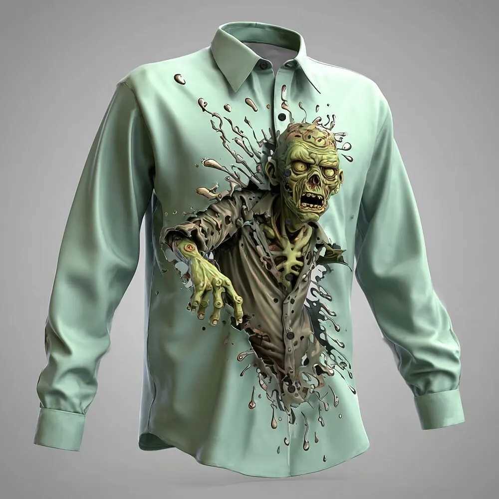 2025 Halloween Mens Horror Halloween Costumes Zombies Shirt Button Up Shirt Long Sleeve Shirt Gothic Style Tops Fall Winter K251110