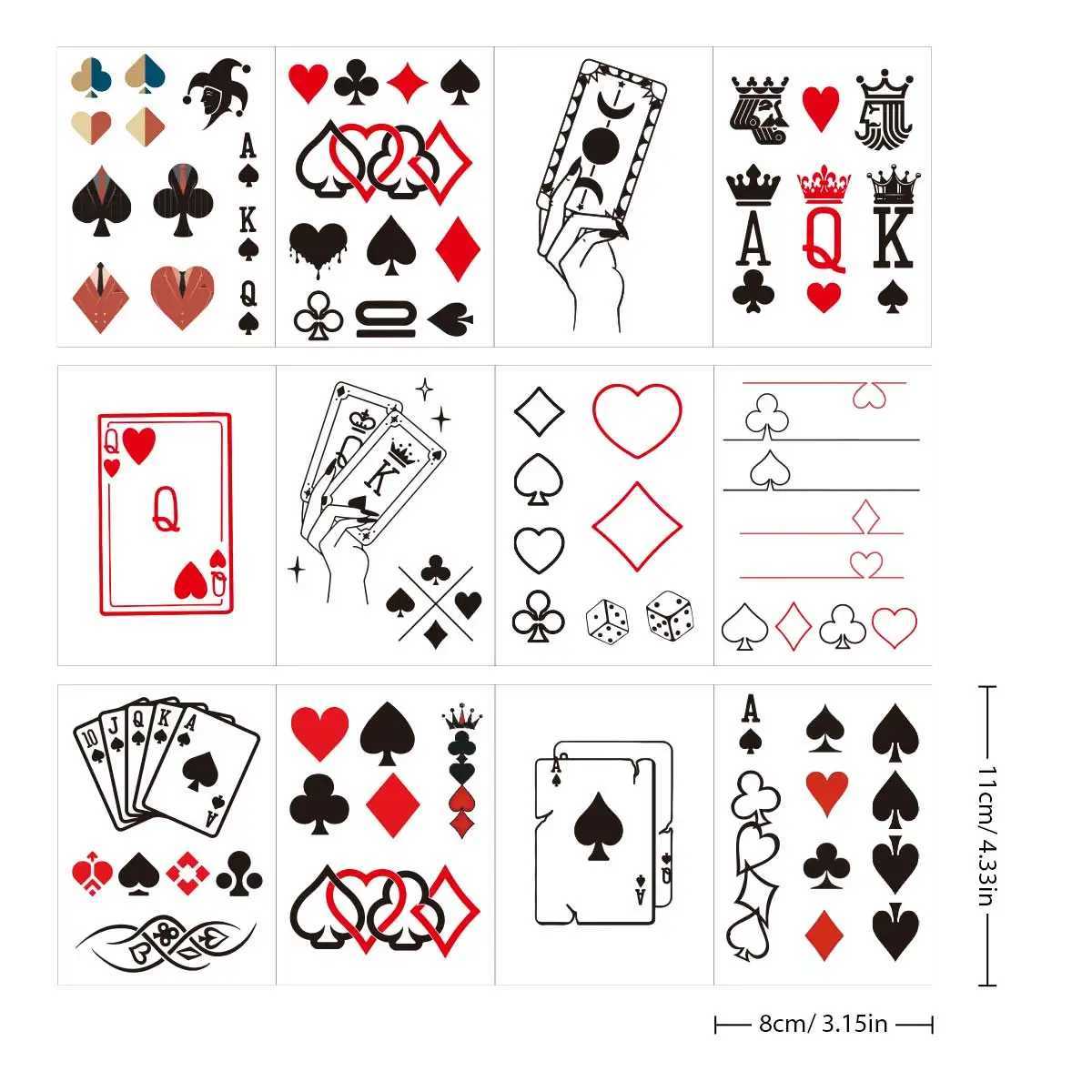 12 pieces/set of waterproof temporary tattoo stickers playing cards peach tattoos small size flash tattoos mens and girls fake tattoos W250410