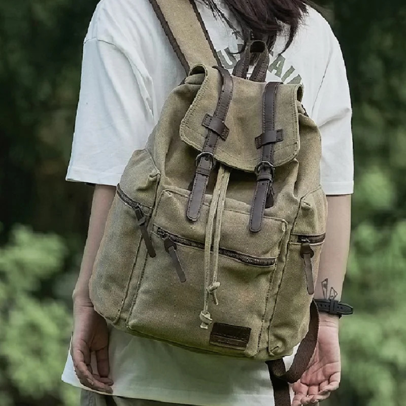 Unisex Retro travel Backpack for mountain climbing High quality canvas college student largecapacity computer backpack men 251110