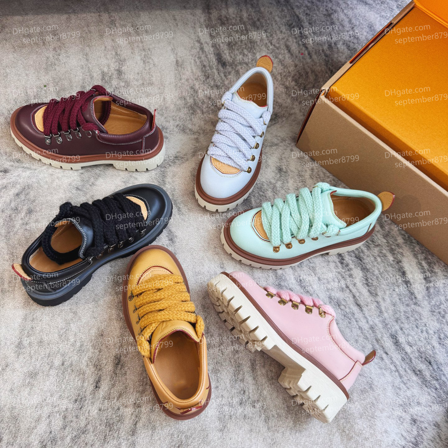 Women's Designer Thick Soled Lace Up Derby Shoes Luxury Dress Shoes High Quality Round Toe Chunky Heel Shoes Sizes 35-40