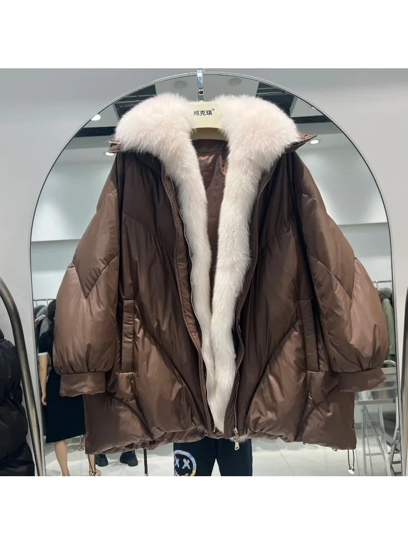 OFTBUY Real Natural Fox Fur Winter Women White Goose Down Jacket Loose Warm Puffer Coat Female Thick MidLong Parkas 251110