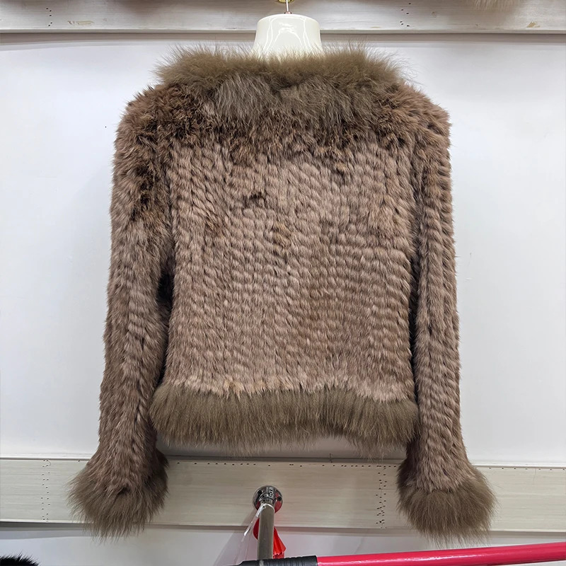 Fashion Natural Rabbit Fur Coats Knitted Womens Real Fox Jackets y Woman Clothing Outwear 251110