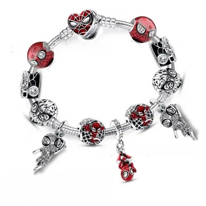 Cartoon Movies Charm Bracelet 925 Sterling Silver Murano Glass Beads Snake Chain Bracelets Women Girls Party Jewelry SpiderMan Beads Pendant DIY Gift