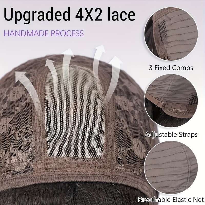 Women's Glueless Wig Bangs Natural Brown Human Density , HD Lace Front, Pre-Plucked Hairline With Baby Hair, No Glue Needed, Easy To Style For Ev