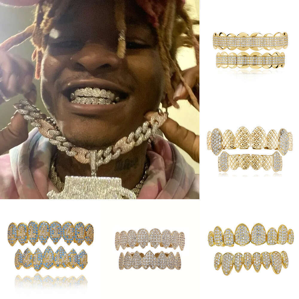 Iced Out Cubic Zircon Dental Grills Body Jewelry 18K Real Gold Punk Hip Hop Jesus Mouth Fang Grillz Brace Full Diamond Vampire Tooth Cap Cosplay Party