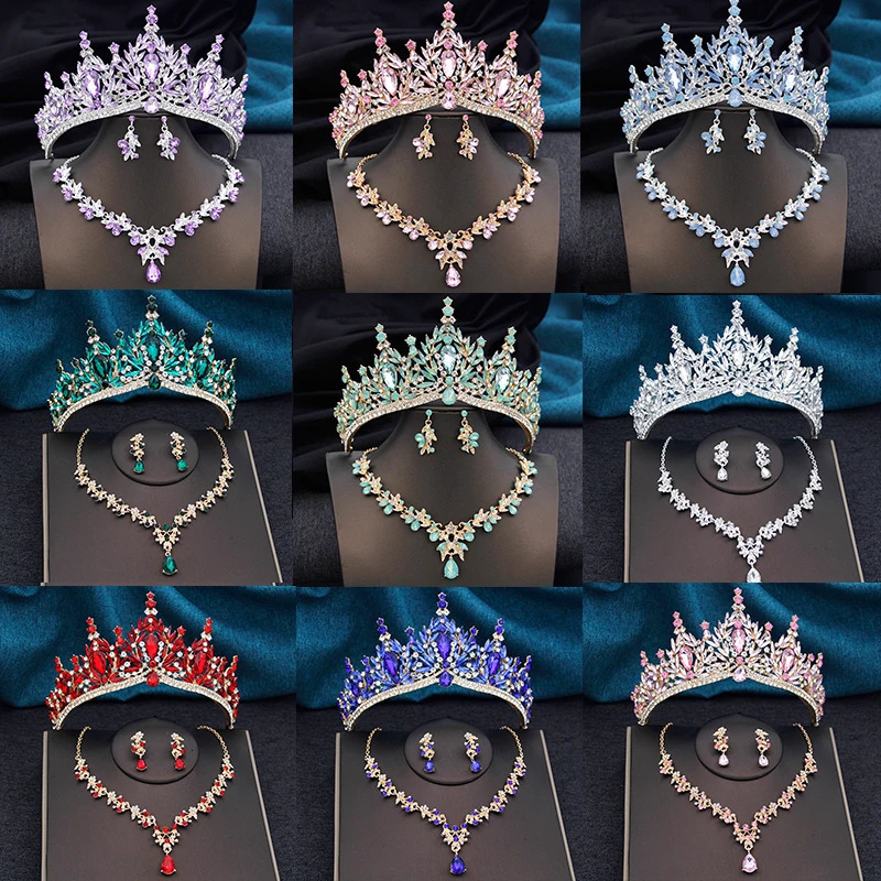 Bridal headwear and crown with necklace earring set suitable for women jewelry girls wedding party birthday gift 250410