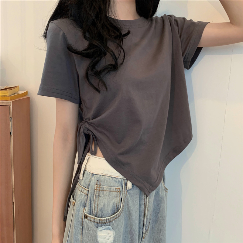 2025S Designer Women S T Shirt Irregular Drawstring Short Sleeved T Shirt For Women S New Summer Korean Version Instagram Versatile Student Spicy Girl