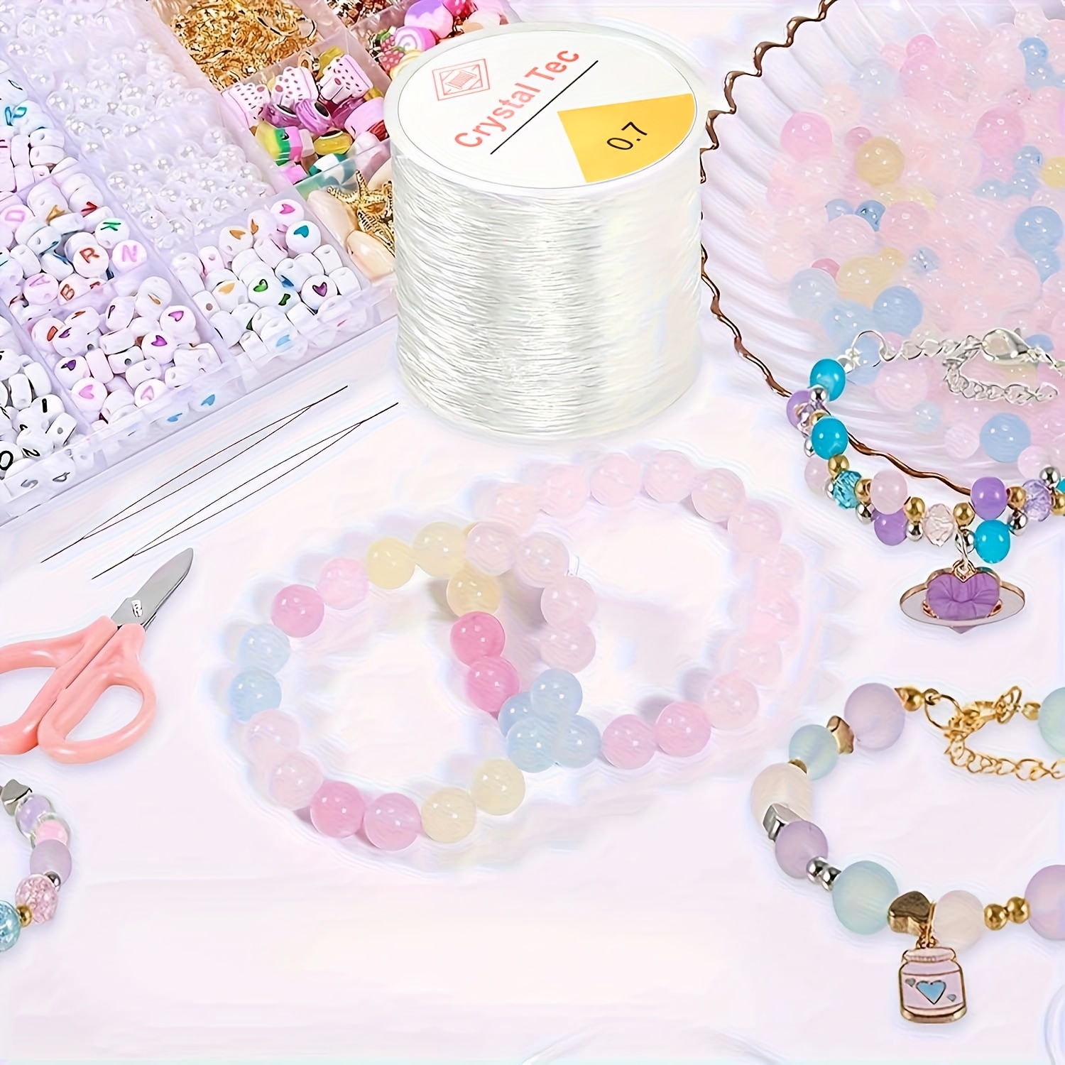 Multi-Purpose Beading Kit: Elastic Bracelet Rope with 2 Beads & Scissors - Perfect for DIY Necklaces & Jewelry