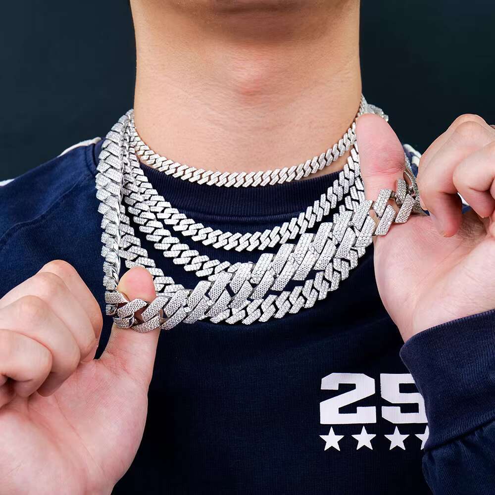 Jewelry Hip Hop Iced Rhodium Plated Pure Sier VVS Mossanite Moissanite Cuban Men's Chain