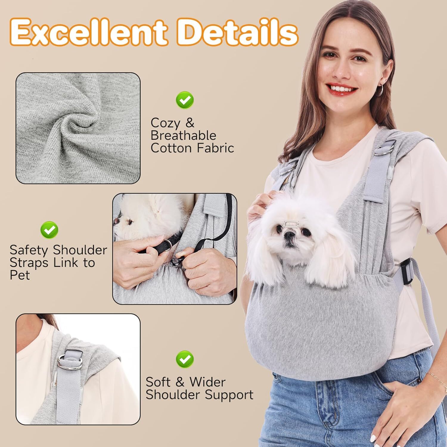 supet dog carrier sling for small dogs antianxiety cat sling carrier chest handsfree front facing puppy sling adjustable soft cotton swaddle wrap redu