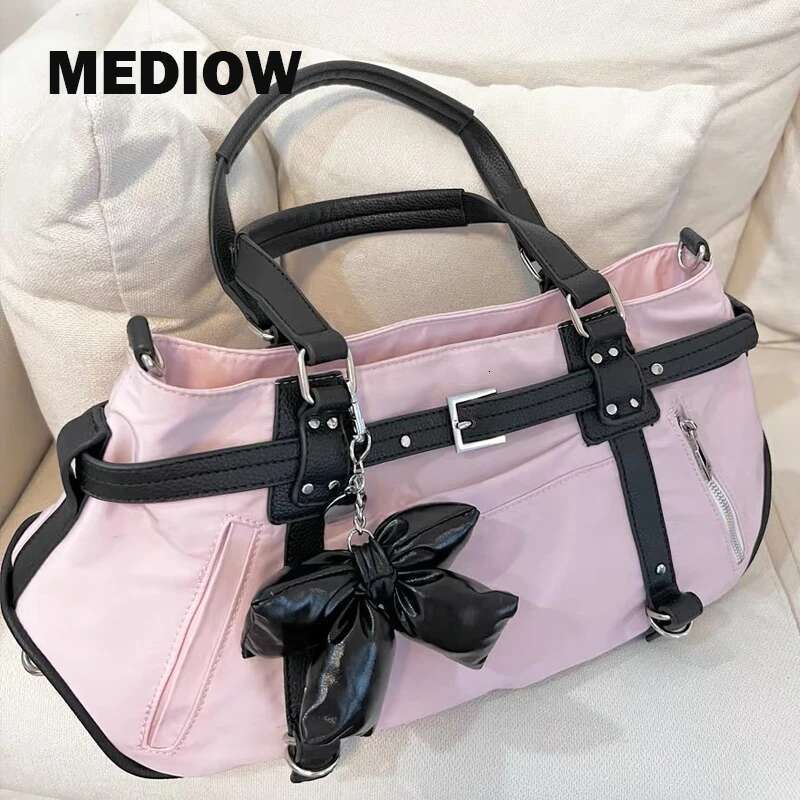 MEDIOW Korean Fashion Pillow Bag For Women Designer Handbag Purse 2024 New In Appliques Bow Belt Buckle Underarm Shoulder